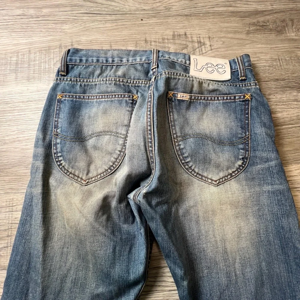 Lee Zed Jeans Mens 32x32 Blue Distressed Straight Leg Denim Medium Wash Cotton